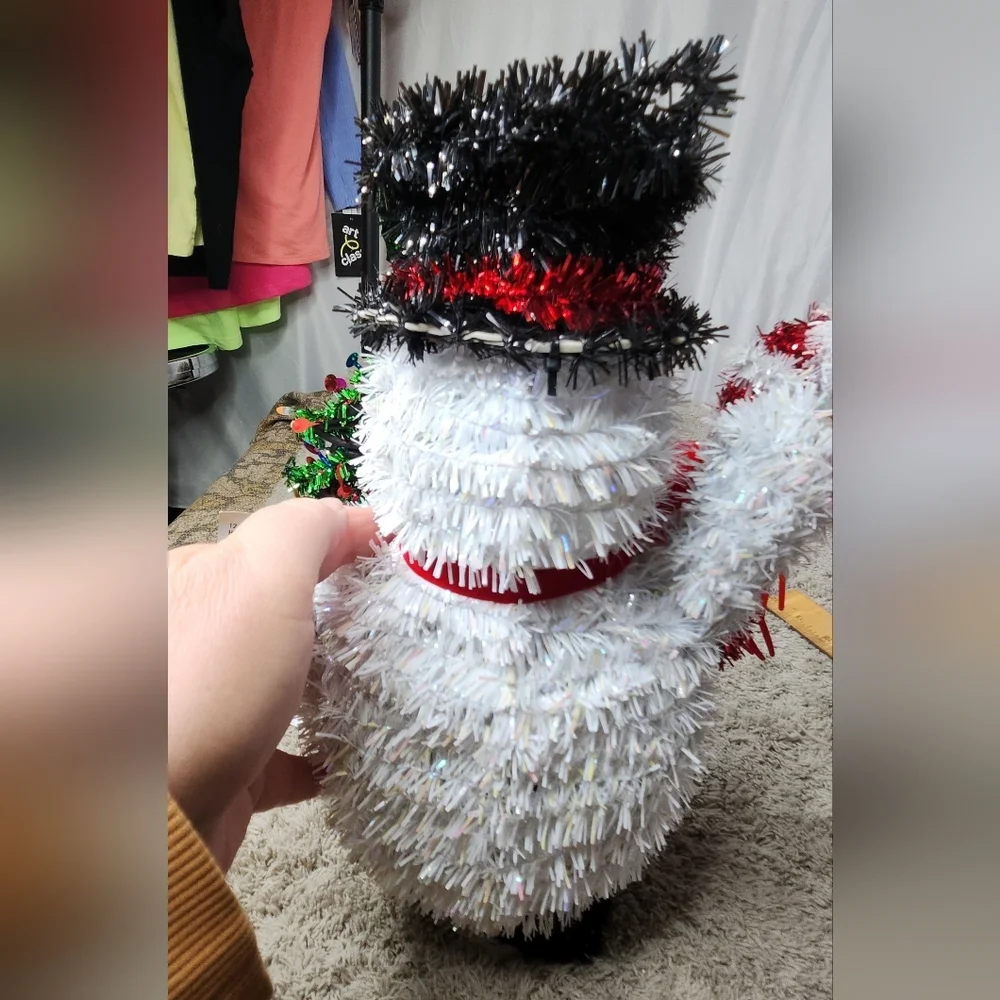 Festive Snowman Decoration with Candy Cane and Tree